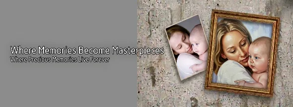 Custom mother and baby portrait painting showing photo‑to‑art transformation in ornate frame.